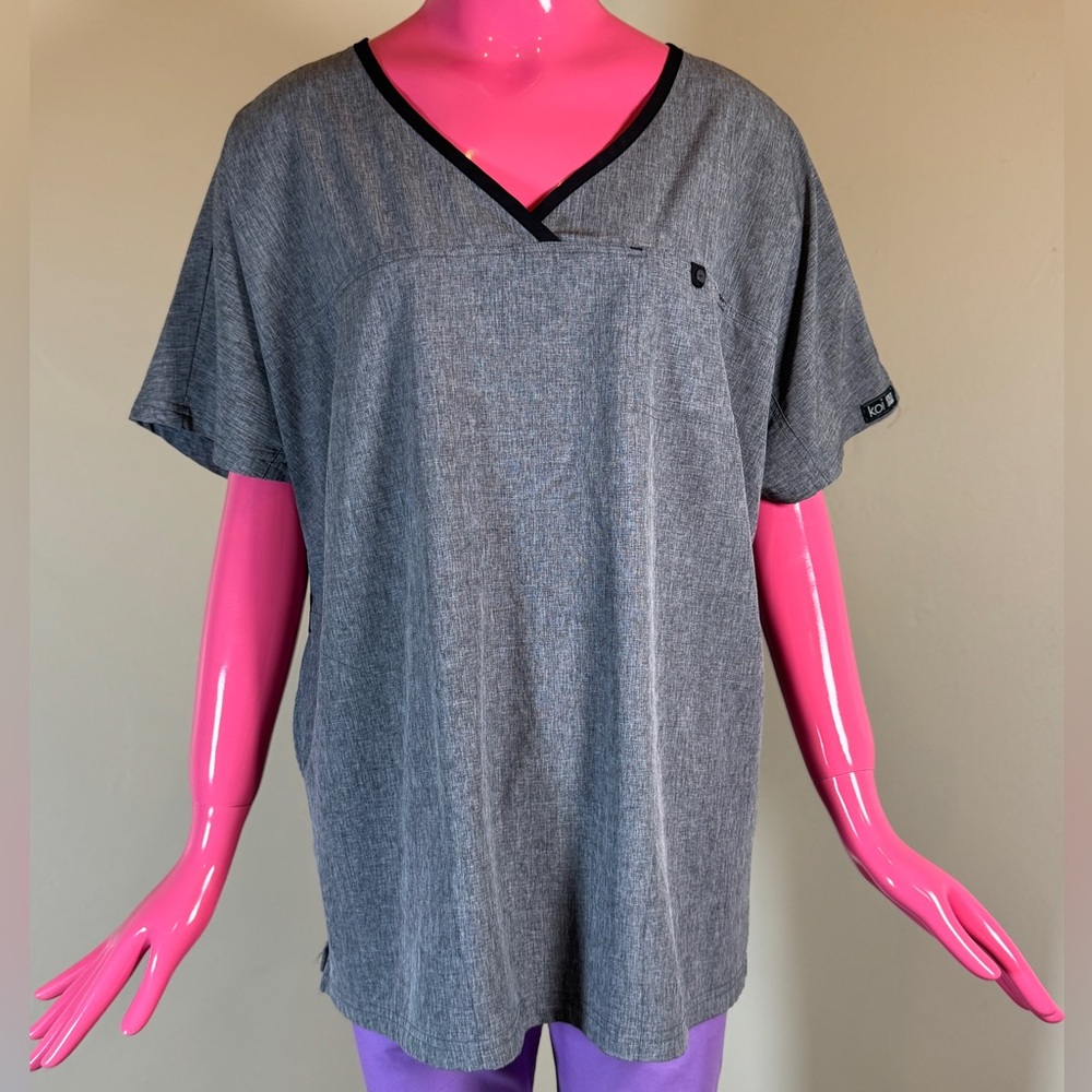Koi Basics Heather Gray Scrub Top Women’s 2X V-Neck Short Sleeve